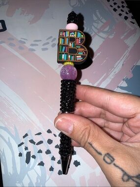 Beaded 'B' book Statement Pen - Black, Pink, Purple